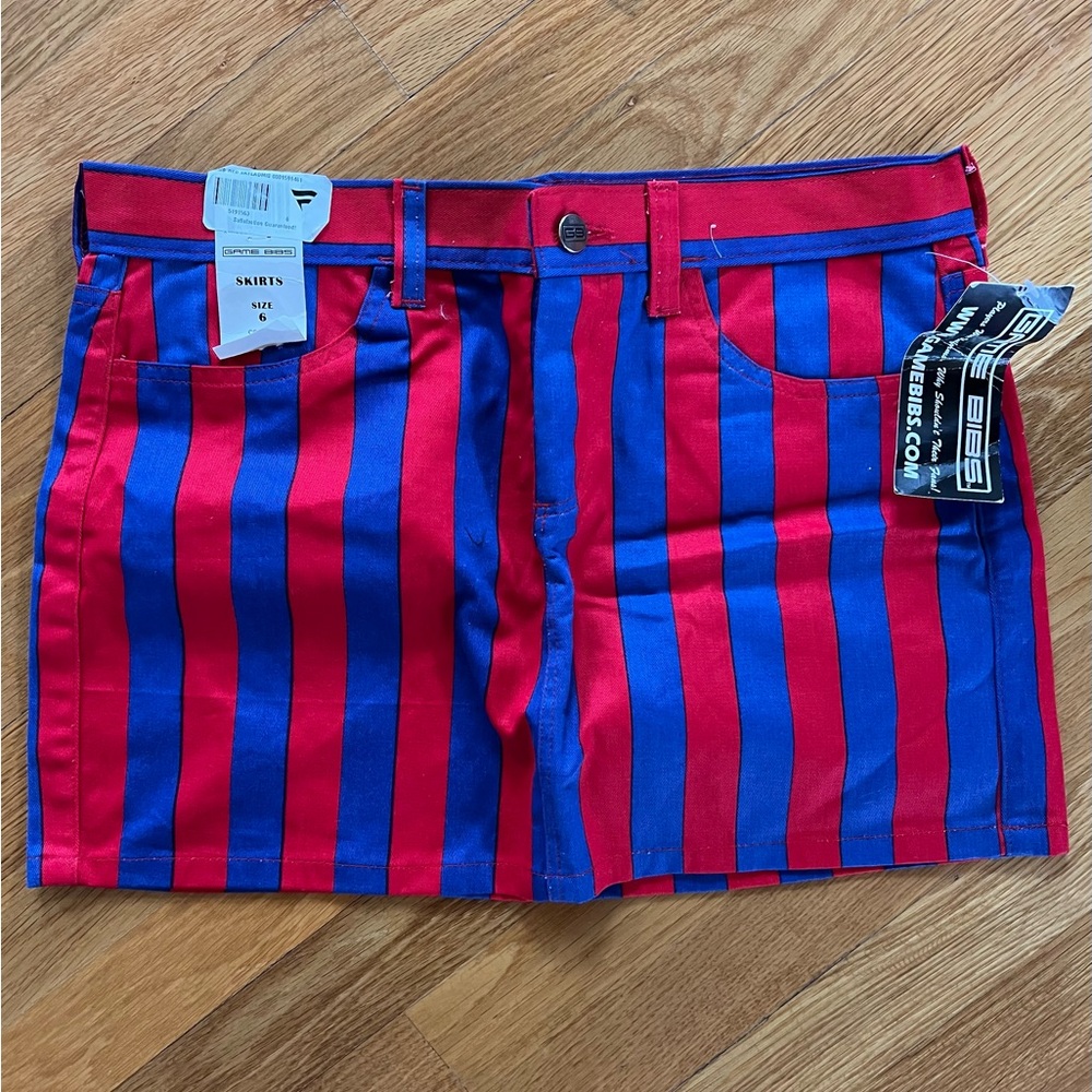 NWT Game Bibs Mini Skirt Womens Size 6 Blue Red 100% Cotton